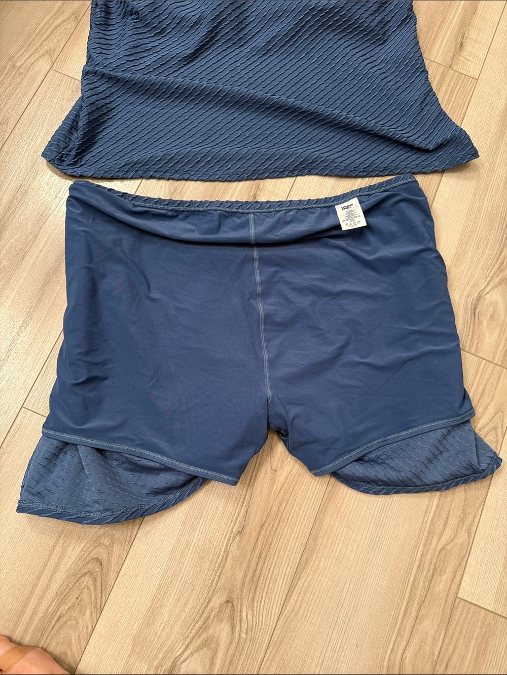 Lands' End Navy Textured Tankini Top and Skirt Swim Set - Picture 6 of 9